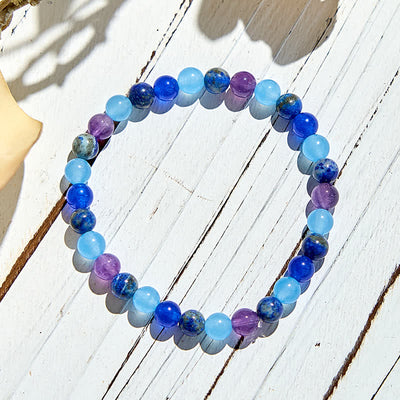 Olivenorma Armband mit Perlen aus natürlichem Amethyst, Aquamarin und Lapislazuli