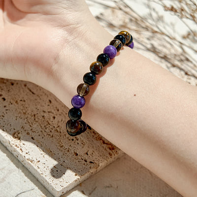 Olivenorma Obsidian Tigerauge Charoit Perlenarmband