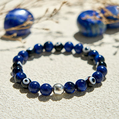 Olivenorma Armband mit Perlen und natürlichem Lapislazuli und bösem Blick