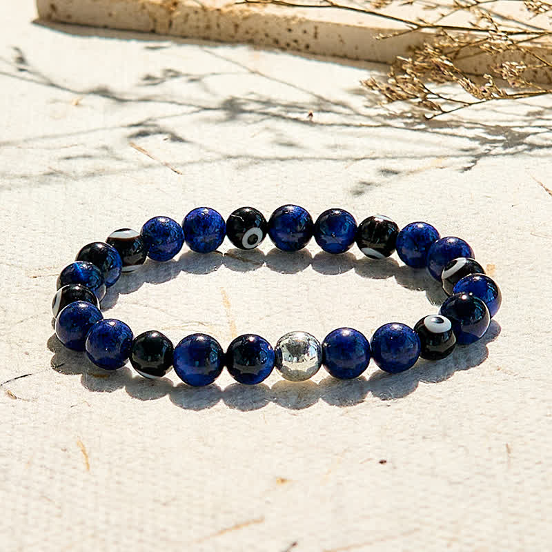 Olivenorma Armband mit Perlen und natürlichem Lapislazuli und bösem Blick