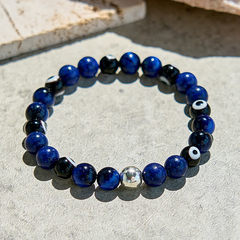 Olivenorma Armband mit Perlen und natürlichem Lapislazuli und bösem Blick