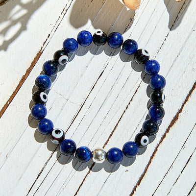 Olivenorma Armband mit Perlen und natürlichem Lapislazuli und bösem Blick