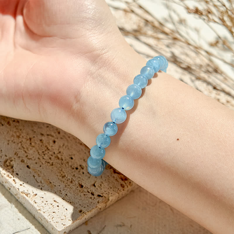 Olivenorma Perlenarmband aus natürlichem Aquamarin, 7–14 mm