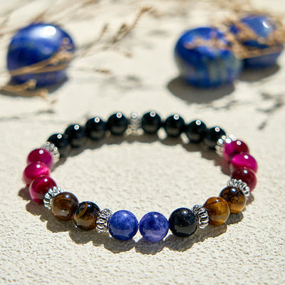 Olivenorma Obsidian Lapislazuli Tigerauge Perlenarmband