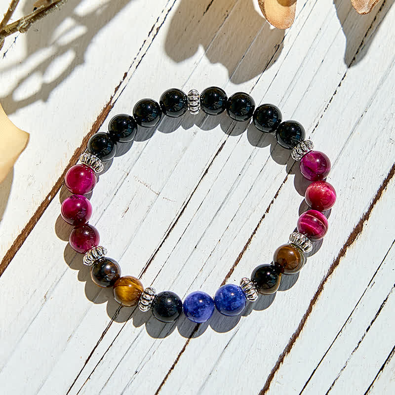 Olivenorma Obsidian Lapislazuli Tigerauge Perlenarmband