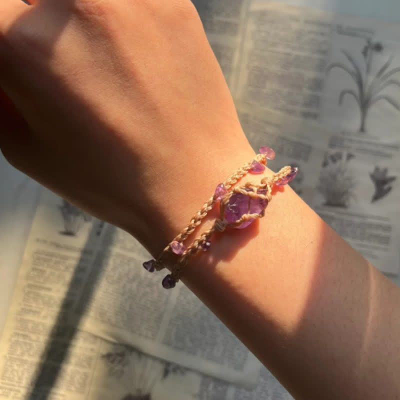 Olivenorma Geflochtenes Armband aus natürlichem Amethystkristall