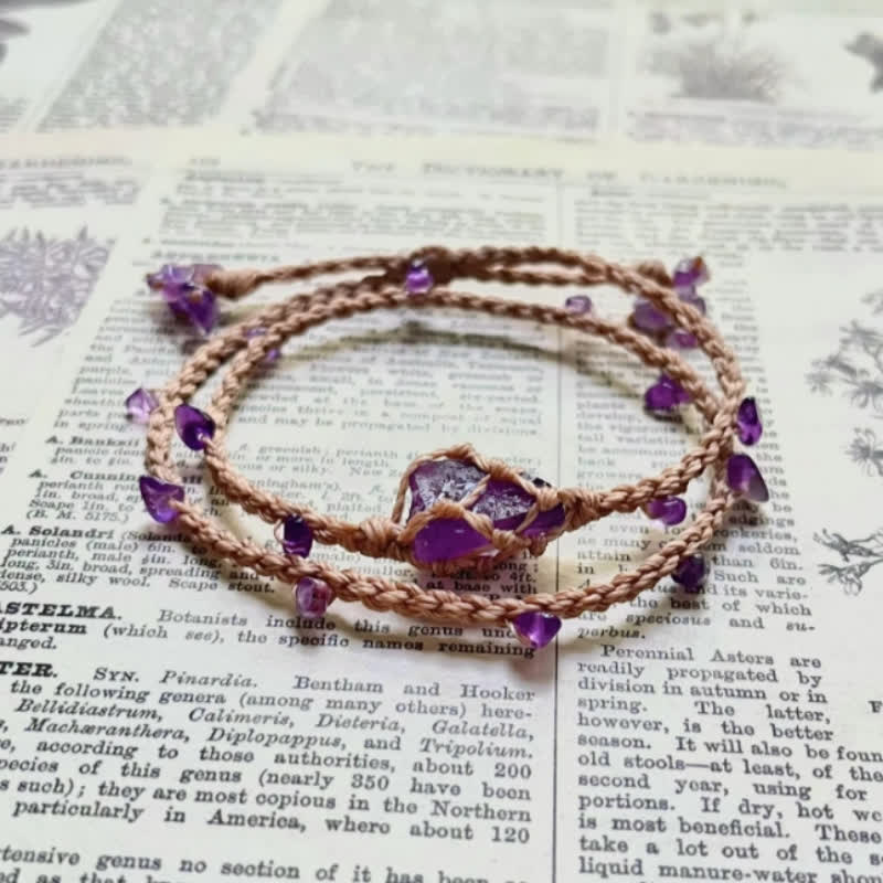 Olivenorma Geflochtenes Armband aus natürlichem Amethystkristall