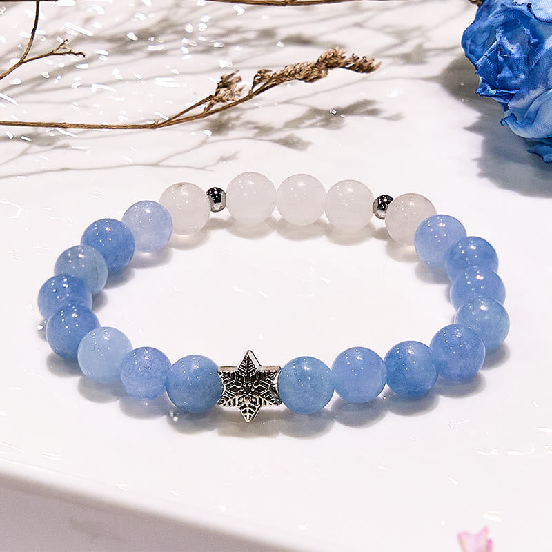 Olivenorma Armband mit Perlen und natürlichem Aquamarin und Schneeflocken