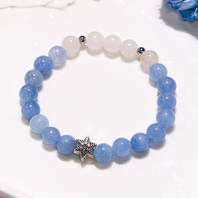 Olivenorma Armband mit Perlen und natürlichem Aquamarin und Schneeflocken