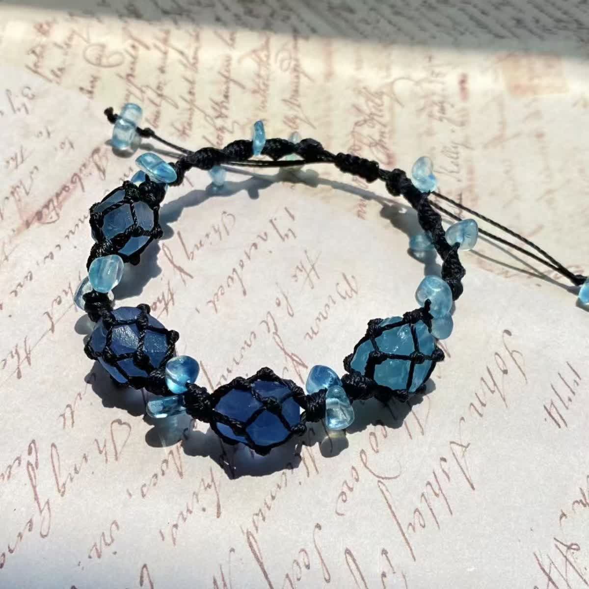 Olivenorma Geflochtenes Armband aus natürlichem Aquamarin und blauem Apatit