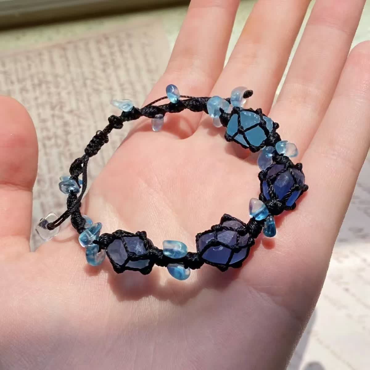 Olivenorma Geflochtenes Armband aus natürlichem Aquamarin und blauem Apatit