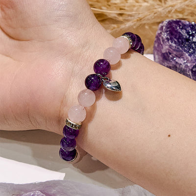 Olivenorma Amethyst Rosenquarz Herz Charm Perlenarmband