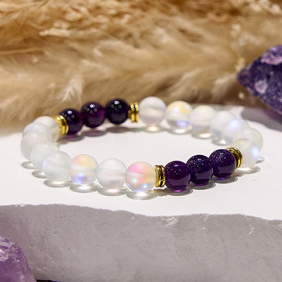 Olivenorma Armband mit mattiertem Glitzer und Engel-Aura-Quarz, natürlichem Edelstein