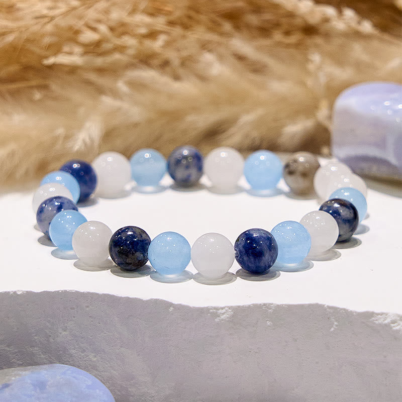 Olivenorma Armband aus natürlichem Aquamarin, Sodalith und weißer Jade