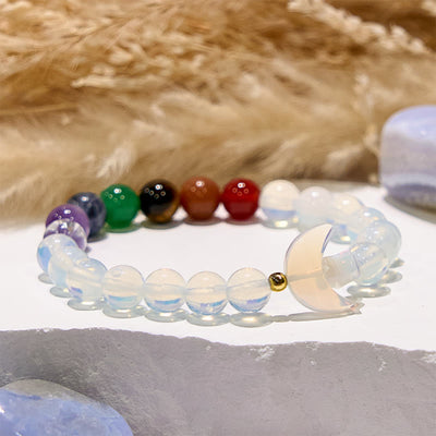 Olivenorma Opal Chakra Mond und Stern Perlenarmband