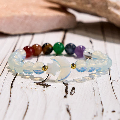 Olivenorma Opal Chakra Mond und Stern Perlenarmband