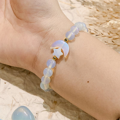 Olivenorma Opal Chakra Mond und Stern Perlenarmband