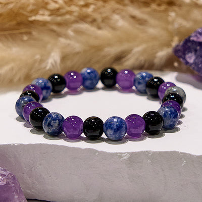 Olivenorma Dark Style Amethyst Obsidian Sodalith Edelstein Armband