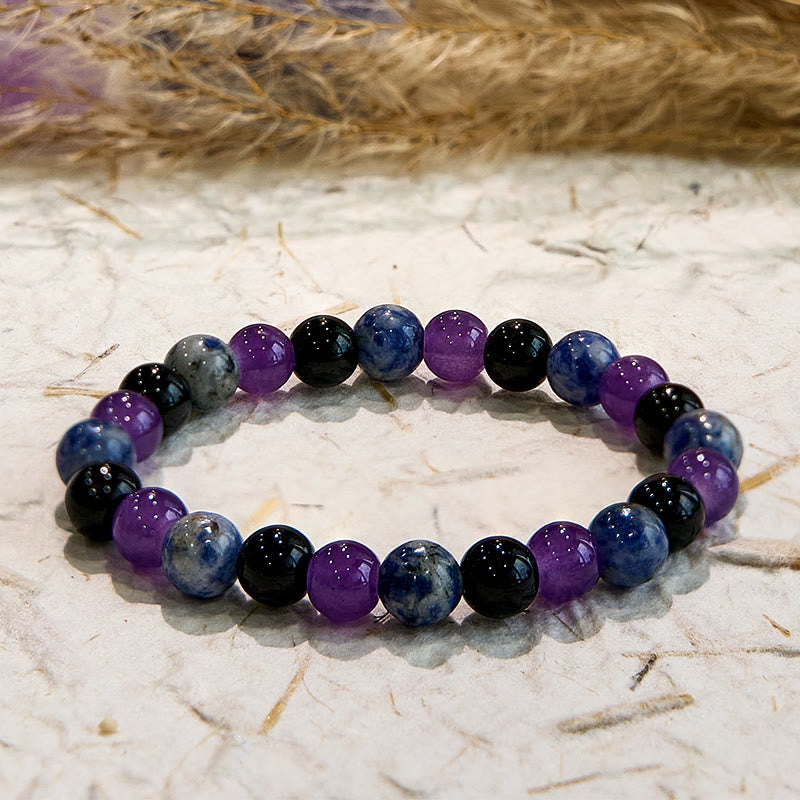 Olivenorma Dark Style Amethyst Obsidian Sodalith Edelstein Armband