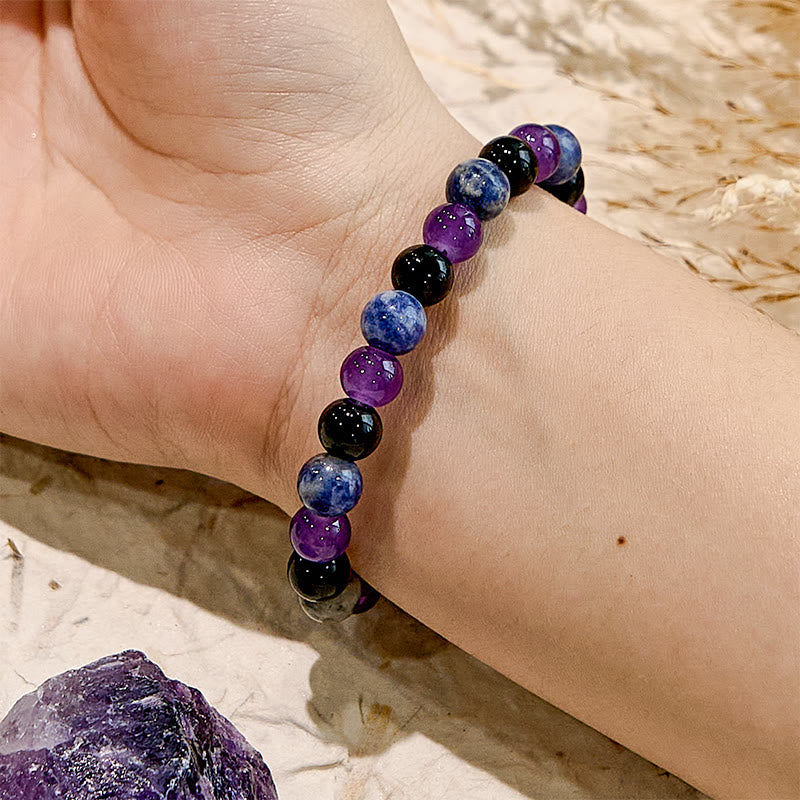 Olivenorma Dark Style Amethyst Obsidian Sodalith Edelstein Armband