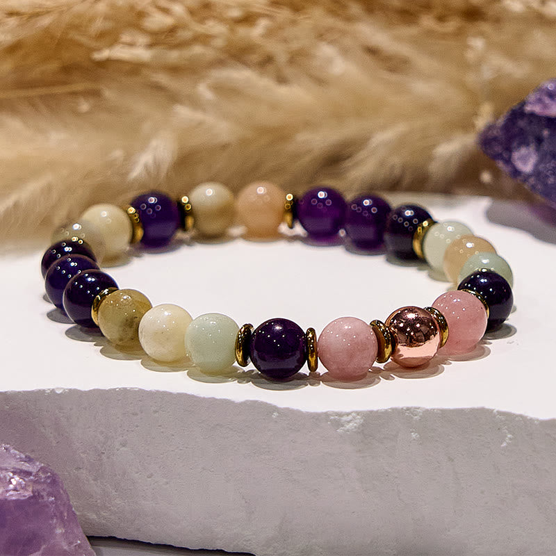 Olivenorma Natürliches Amethyst-Amazonit-Schlaf-Gut-Heilarmband