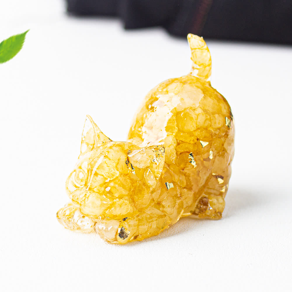 Olivenorma Verspielte Segens-Kristallkatzenfigur, Edelsteindekoration - Gelber Aventurin - Mit Karte - image 67