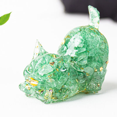 Olivenorma Verspielte Segens-Kristallkatzenfigur, Edelsteindekoration - Grüner Fluorit - Mit Karte - image 25