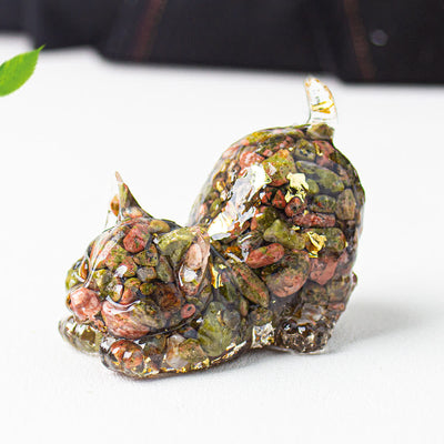 Olivenorma Verspielte Segens-Kristallkatzenfigur, Edelsteindekoration - Unakit - Mit Karte - image 63