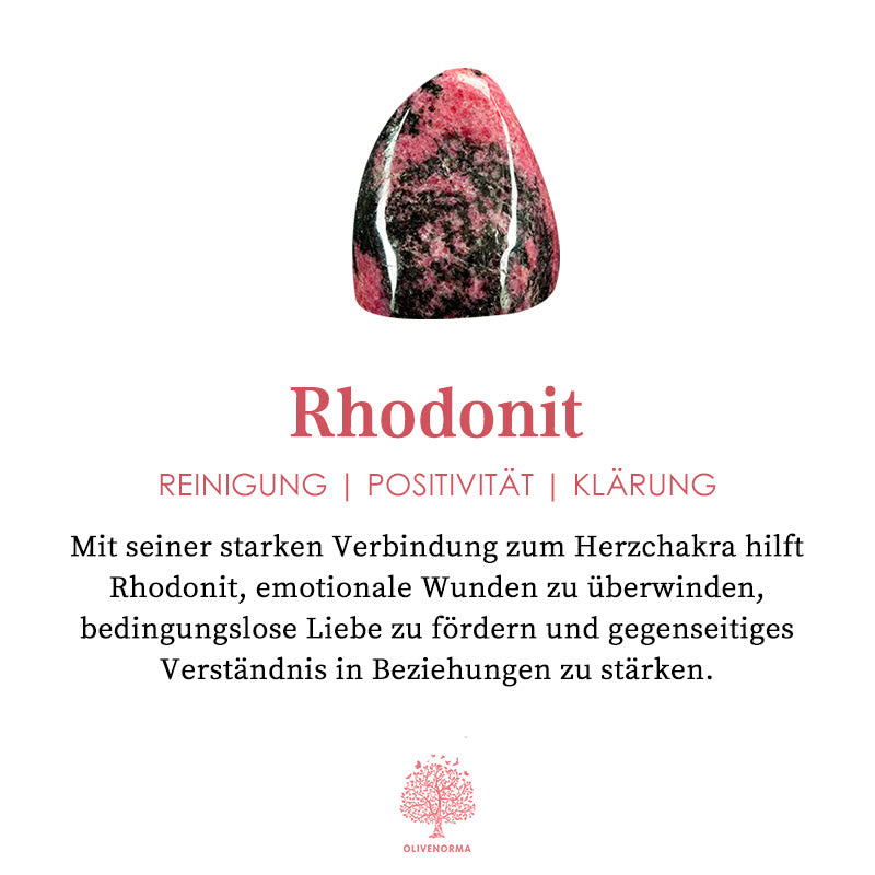 Olivenorma Armband mit natürlichen Rosenquarz-Rhodonit-Perlen 