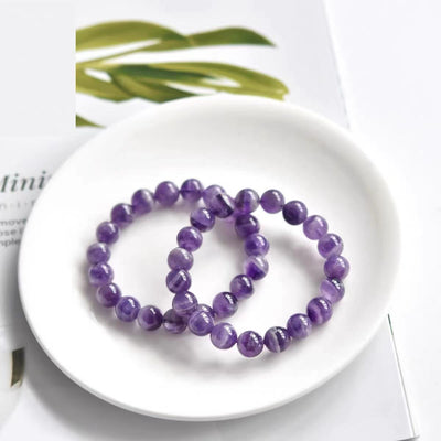 Olivenorma Natürliches Amethyst-Heilarmband mit runden Perlen