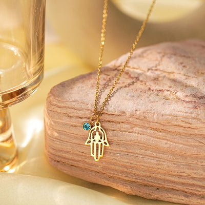 Olivenorma Aquamarin Kreuz Böser Blick Hamsa Symbol Charm Halskette