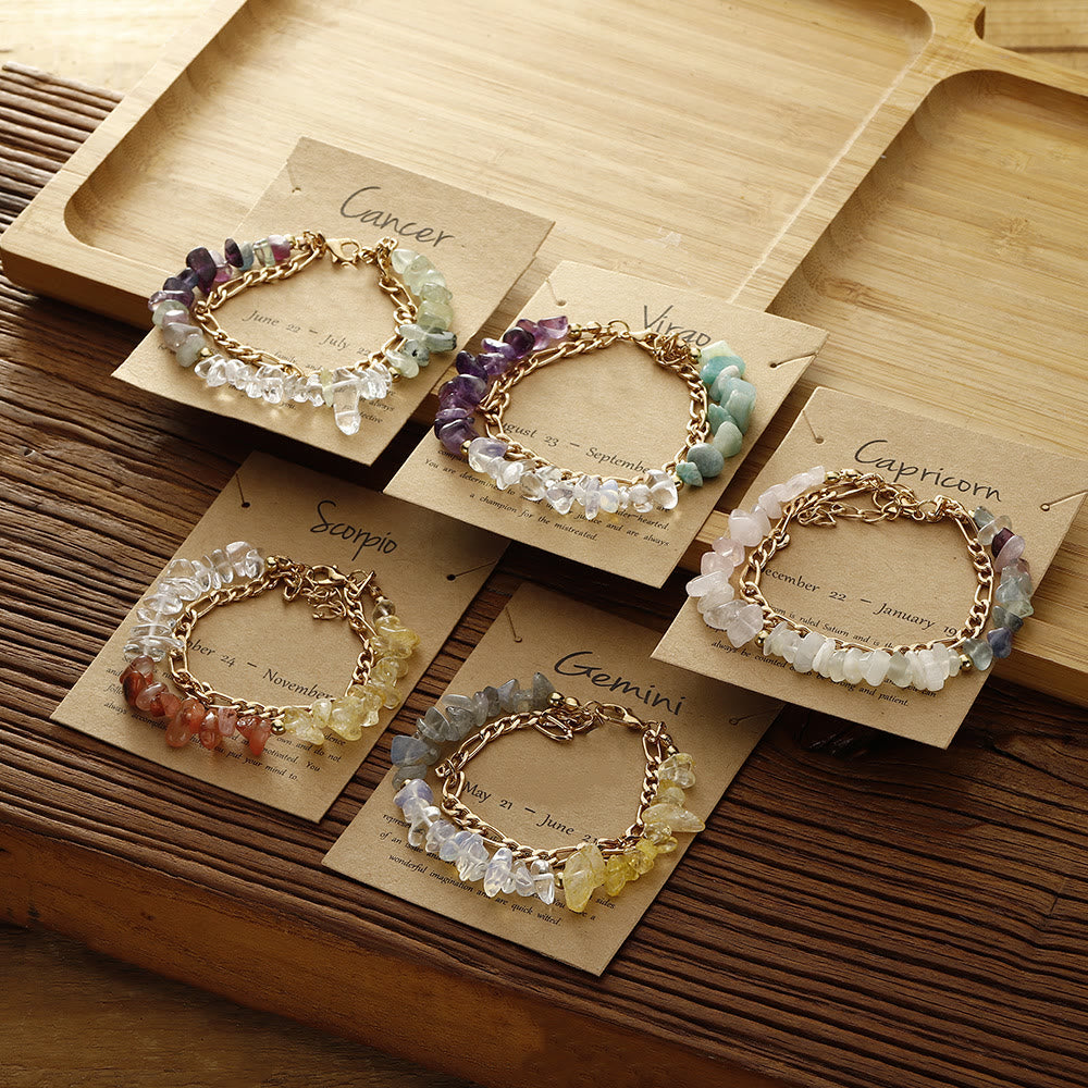 Olivenorma Armband mit Naturkiesperlen und Metallkette, Sternzeichen-Armband - image 0