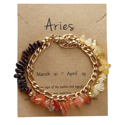 Olivenorma Armband mit Naturkiesperlen und Metallkette, Sternzeichen-Armband - Widder - image 1