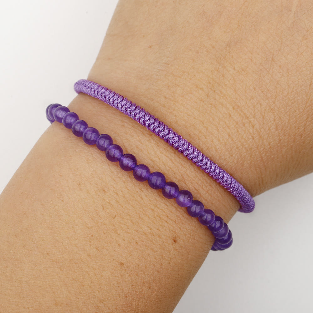 Olivenorma Geflochtenes Armband aus natürlichen Amethystperlen