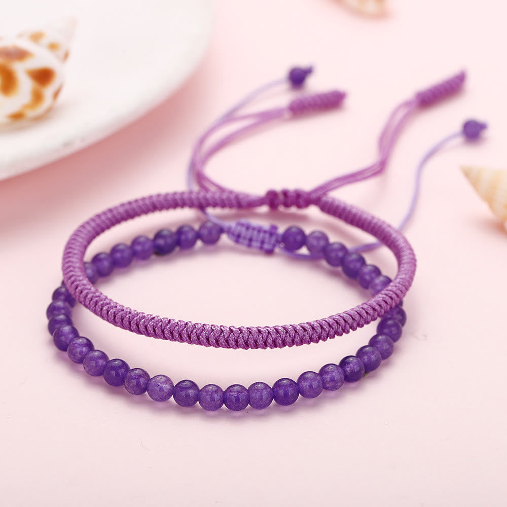 Olivenorma Geflochtenes Armband aus natürlichen Amethystperlen