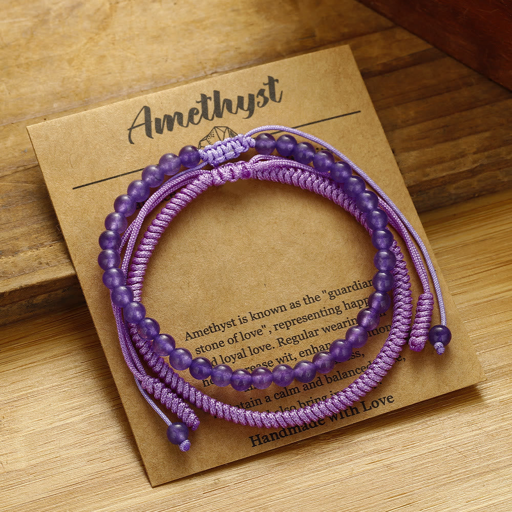 Olivenorma Geflochtenes Armband aus natürlichen Amethystperlen