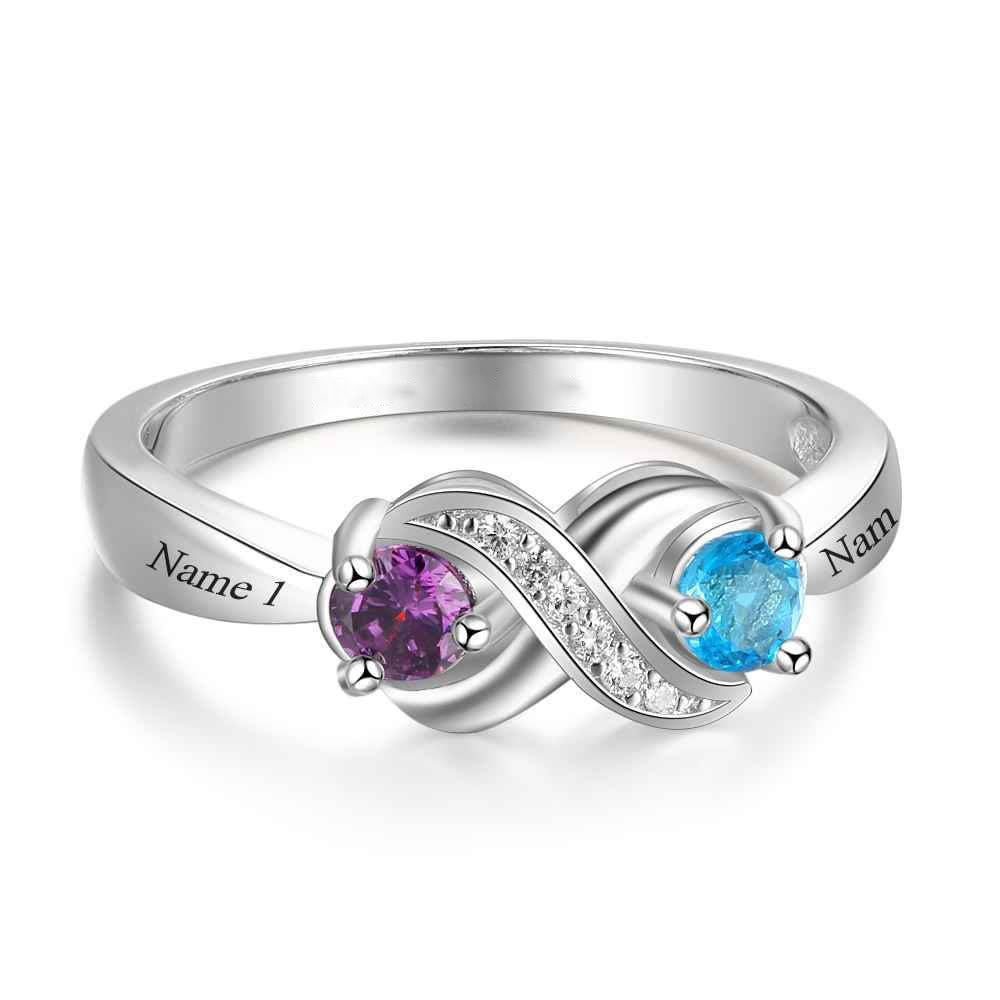 Olivenorma "Infinity"-2 Geburtssteine ​​personalisierter Ring 