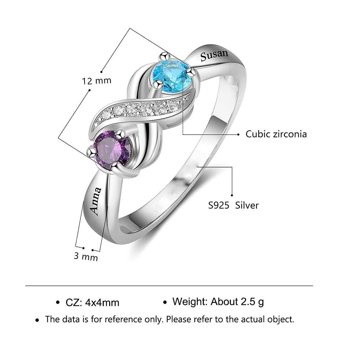 Olivenorma "Infinity"-2 Geburtssteine ​​personalisierter Ring 