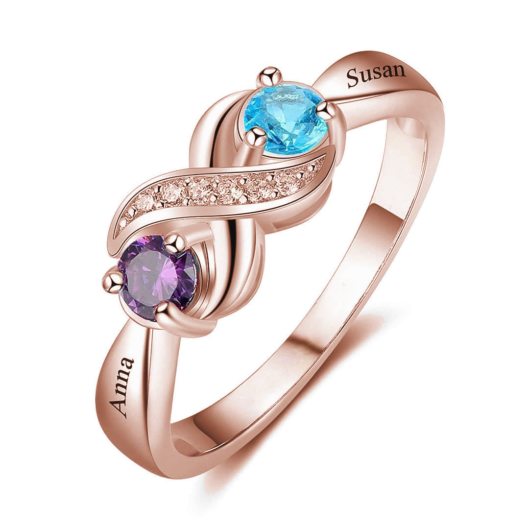 Olivenorma "Infinity"-2 Geburtssteine ​​personalisierter Ring 