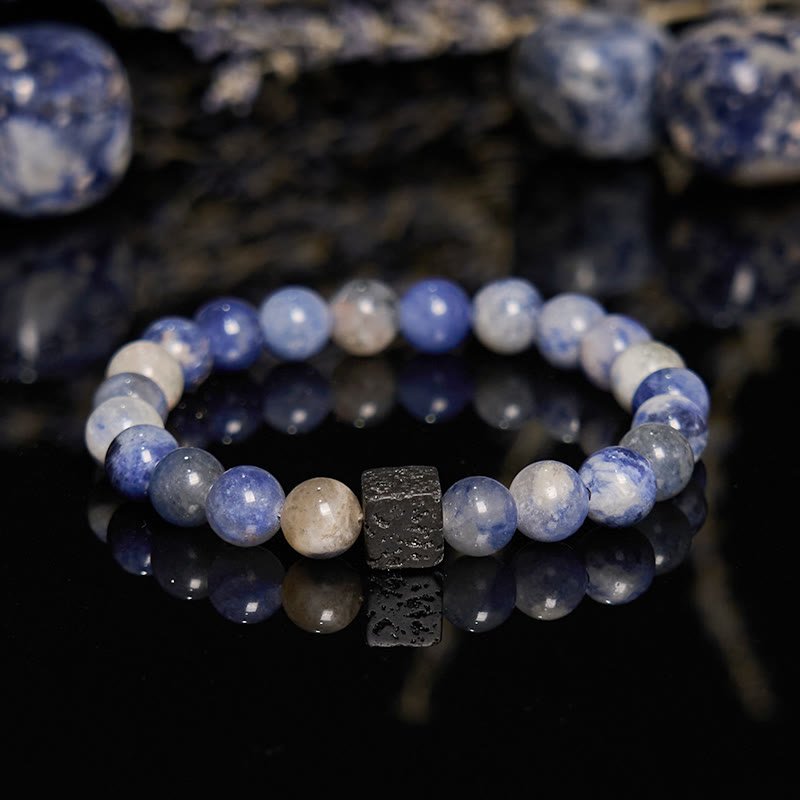 Olivenorma Armband mit Perlen aus natürlichem Lavastein und blauem Sodalith