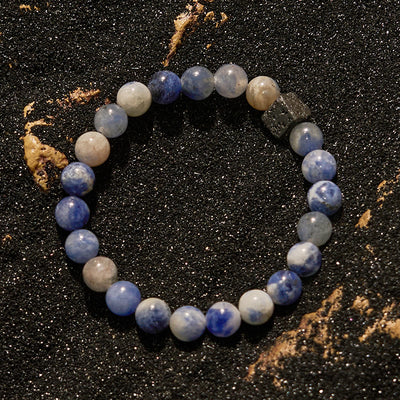 Olivenorma Armband mit Perlen aus natürlichem Lavastein und blauem Sodalith