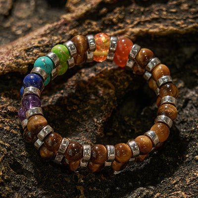 Olivenorma Armband mit natürlichen Tigeraugen-Chakra-Perlen