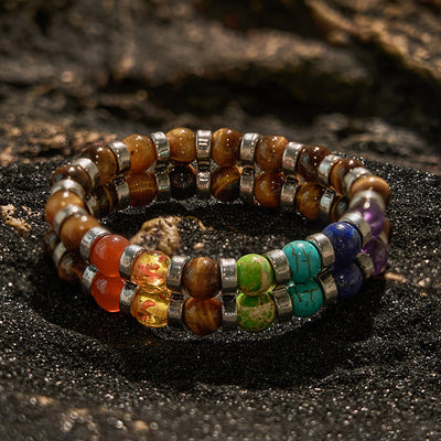 Olivenorma Armband mit natürlichen Tigeraugen-Chakra-Perlen