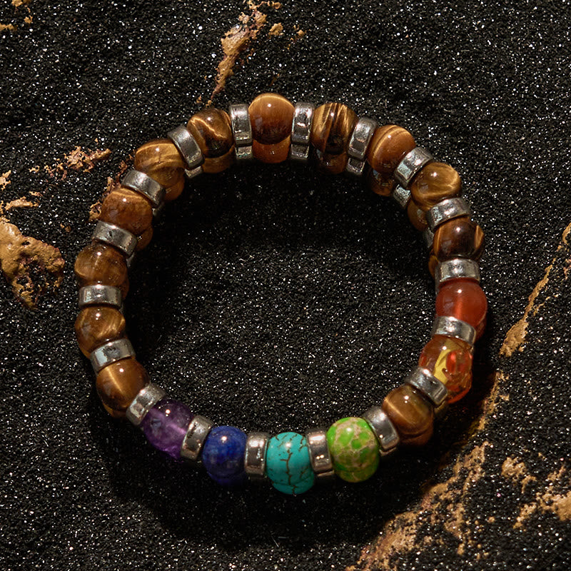 Olivenorma Armband mit natürlichen Tigeraugen-Chakra-Perlen