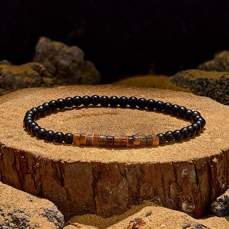 Olivenorma Roller Bead Tigerauge Obsidian Perlenarmband