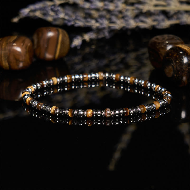 Olivenorma Roller Bead Tiger Eye Hämatit Perlenarmband