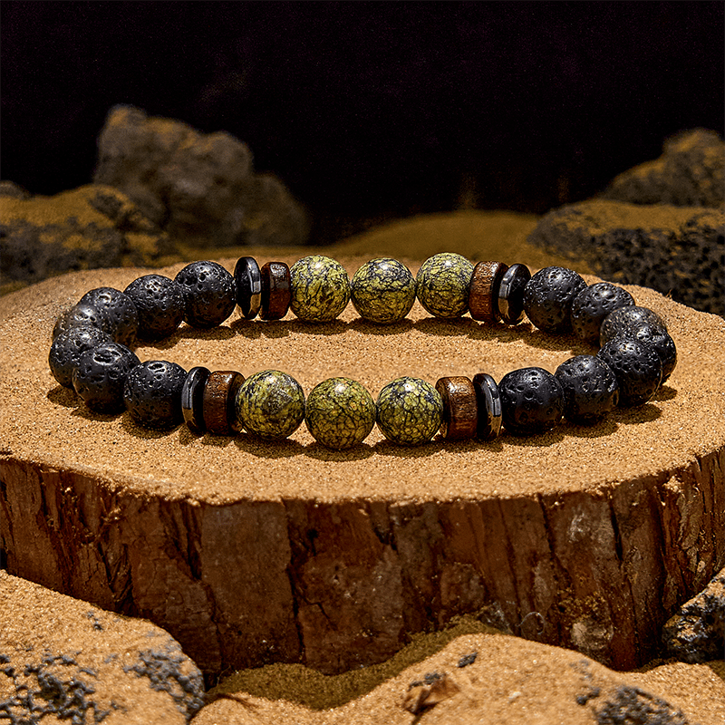 Olivenorma Armband aus natürlichen Serpentin-Lavasteinperlen