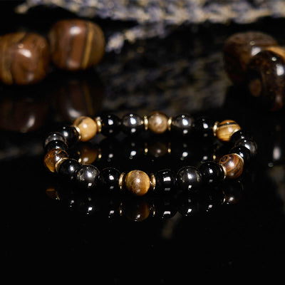 Olivenorma 8 mm Obsidian Tigerauge Hämatit Perlenarmband