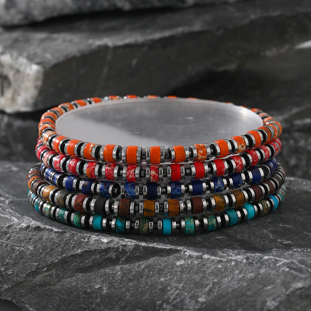 Olivenorma Armband mit Perlen aus natürlichem Achat im Boho-Stil