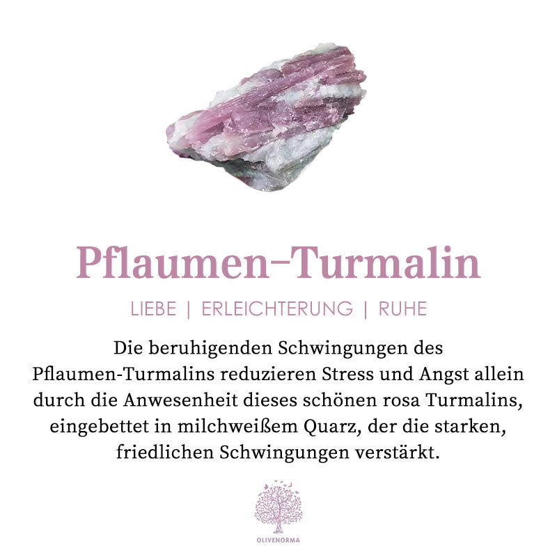 Olivenorma – Armband mit Perlen und Pflaumenturmalin-Anhänger mit Sternzeichen-Herz 